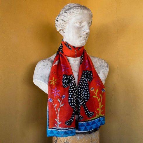 Ocelot cashmere scarf red